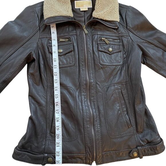 Michael Kors Women’s Leather Moto Jacket • Brown • Medium - Picture 14 of 16